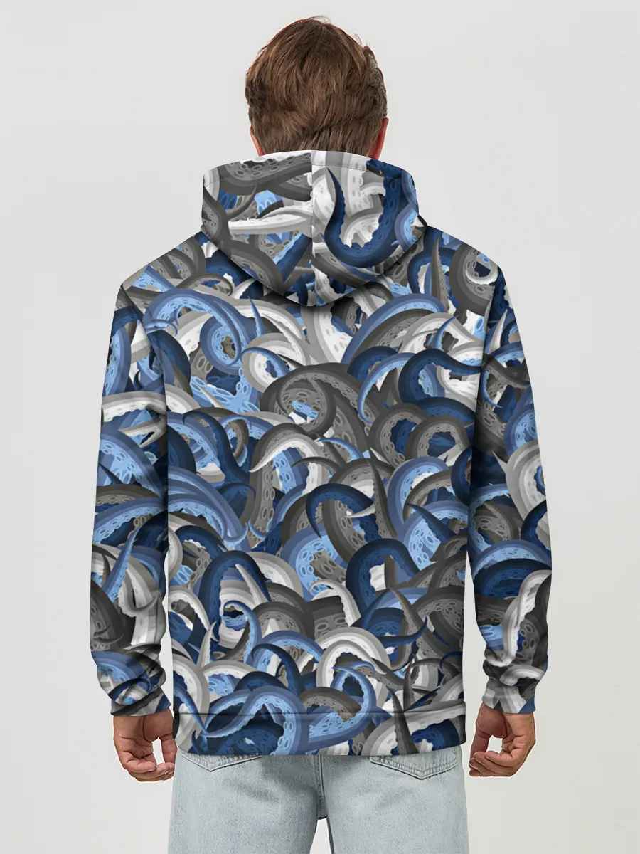 Худи мужской база хлопок / Синий камуфляж с щупальцами