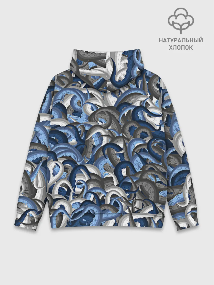 Худи мужской база хлопок / Синий камуфляж с щупальцами
