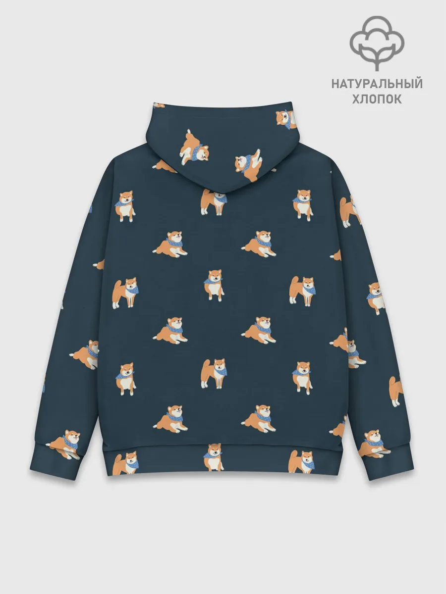Худи мужской база хлопок / Шиба ину паттерн