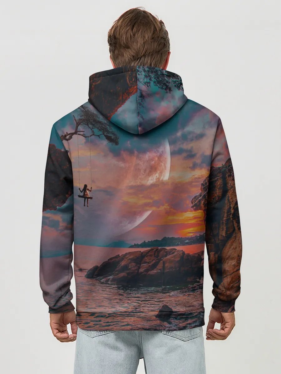 Худи мужской база хлопок / закат на качелях