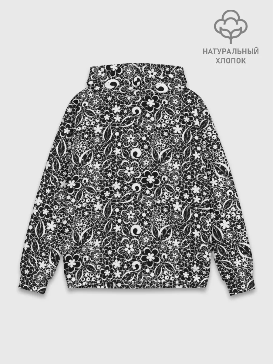 Худи мужской база хлопок / Кружевной черно белый узор