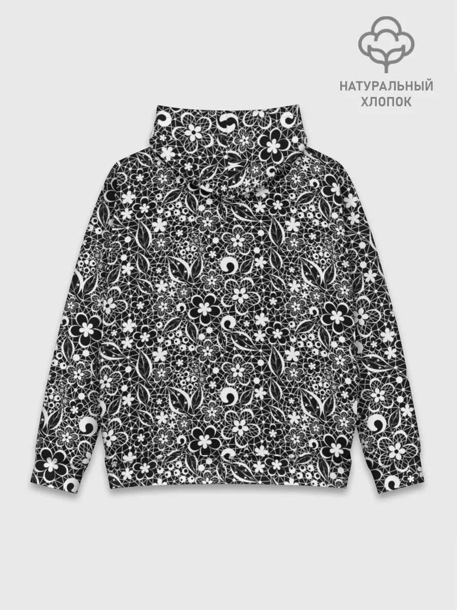 Худи мужской база хлопок / Кружевной черно белый узор