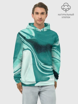 Худи мужской база хлопок / красочный зелёный развод