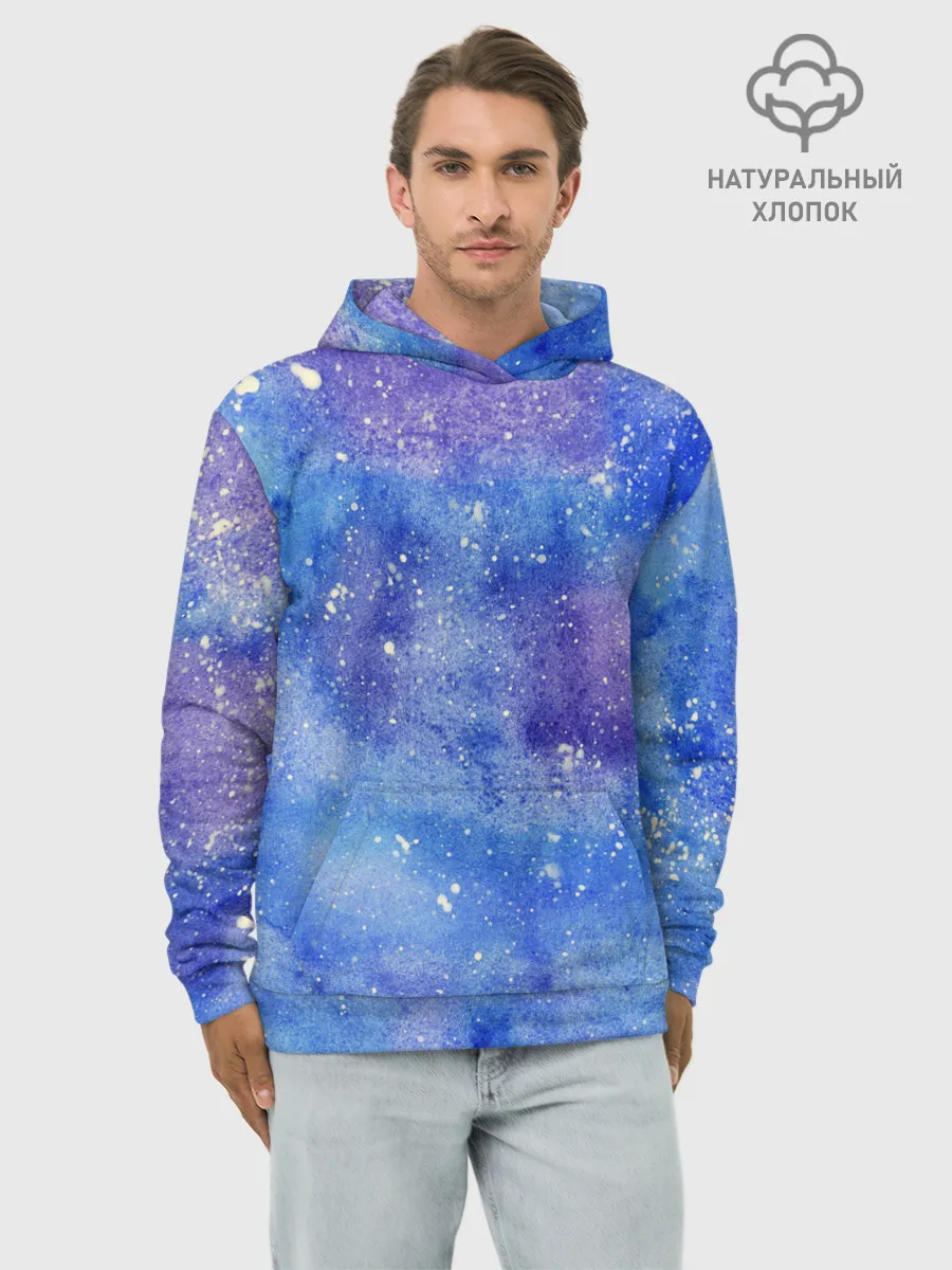 Худи мужской база хлопок / Акварельные разводы и брызги красок