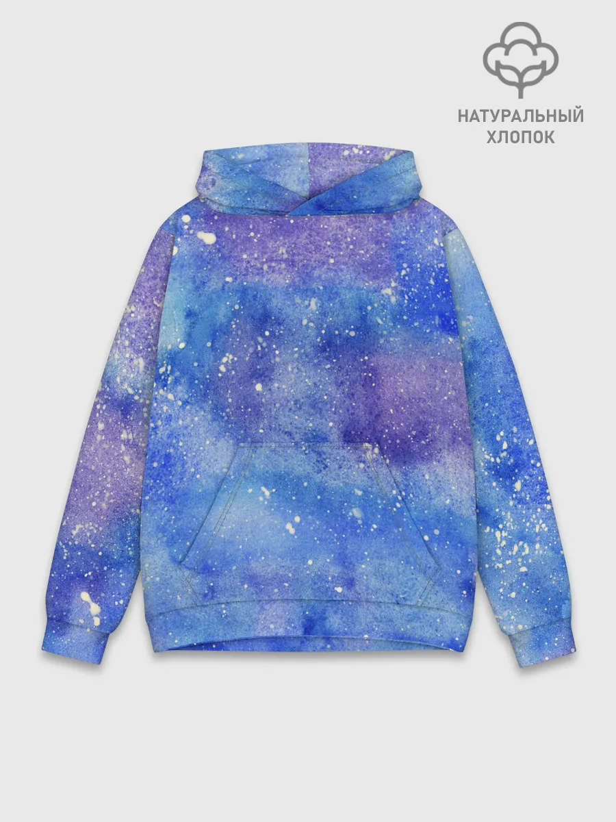 Худи мужской база хлопок / Акварельные разводы и брызги красок