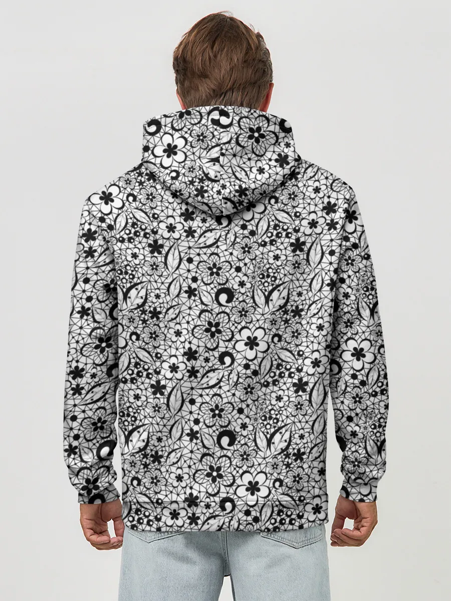 Худи мужской база хлопок / Черное кружево цветочное