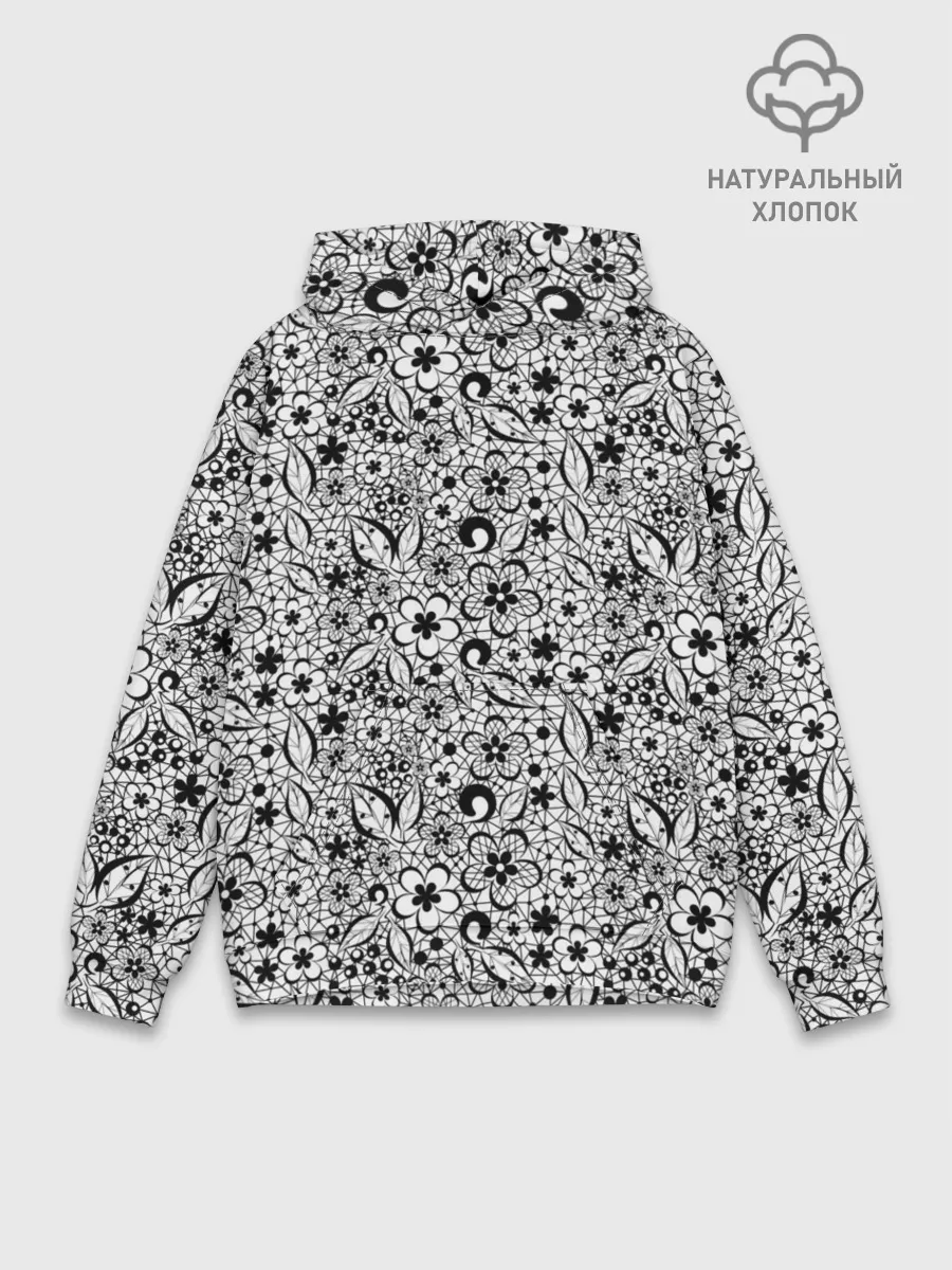 Худи мужской база хлопок / Черное кружево цветочное