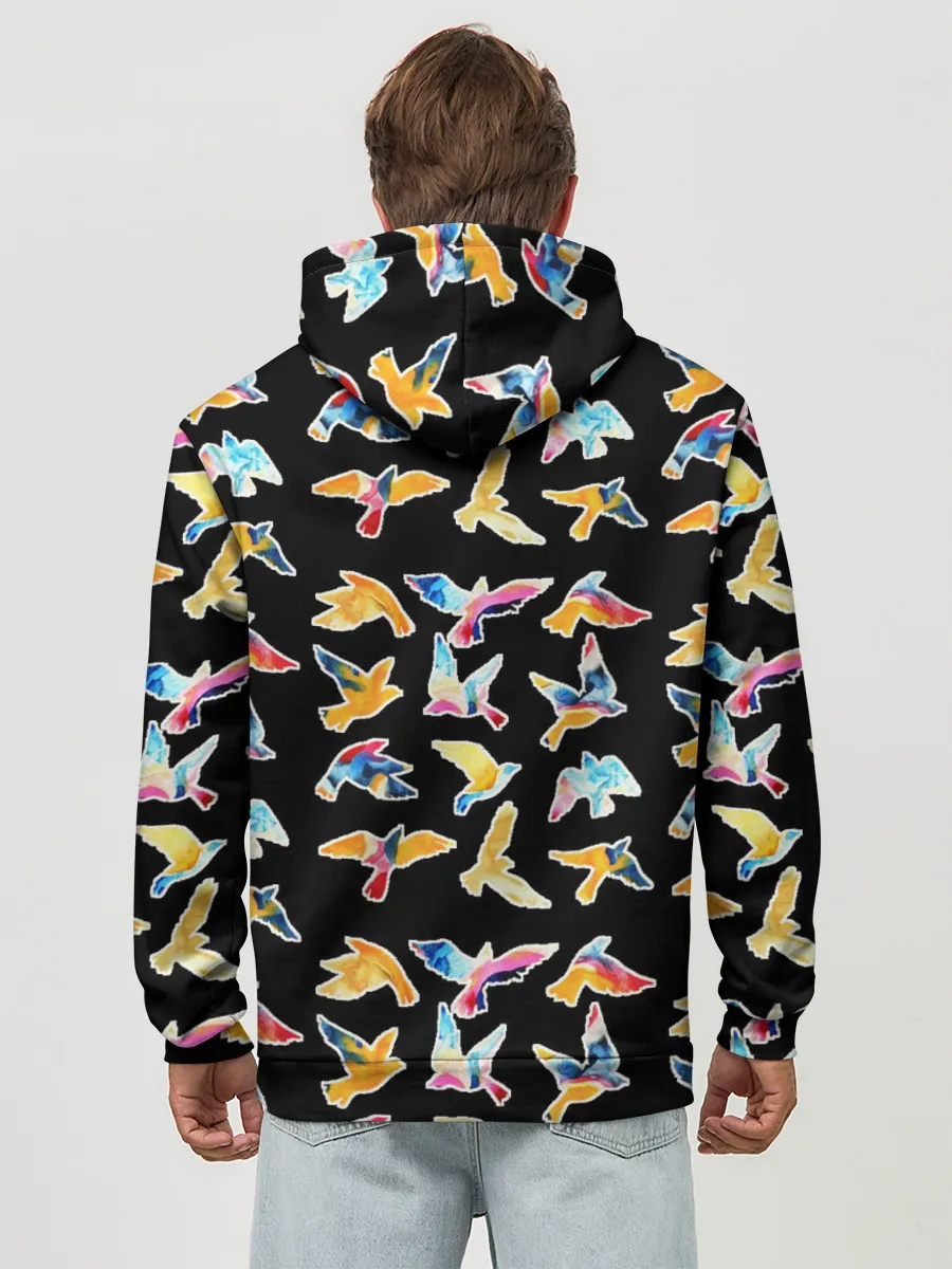 Худи мужской база хлопок / парящие акварельные птицы