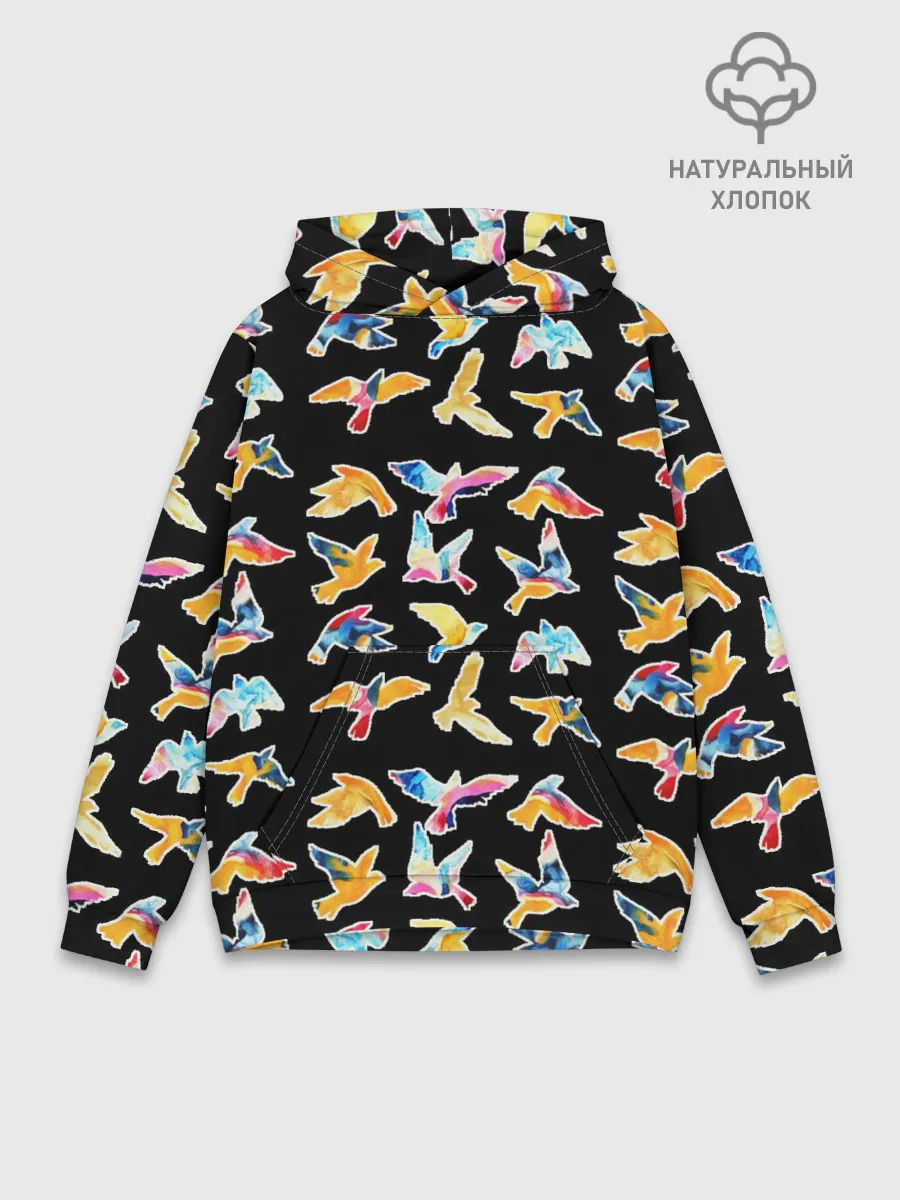 Худи мужской база хлопок / парящие акварельные птицы