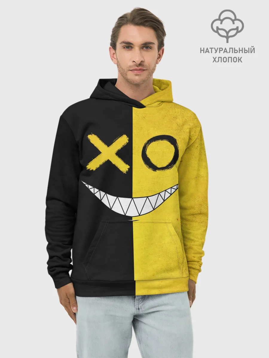 Худи мужской база хлопок / Yellow and black smile