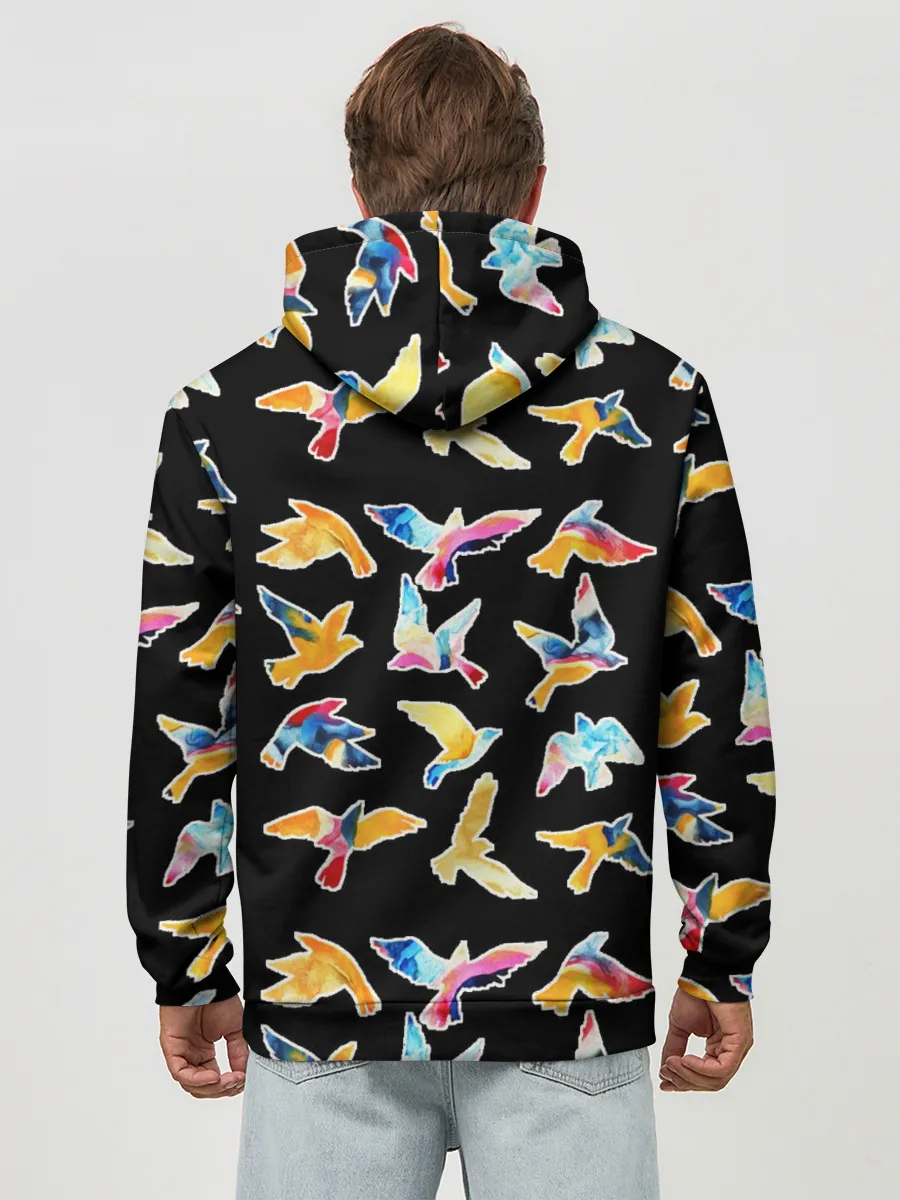 Худи мужской база хлопок / акварельные птицы