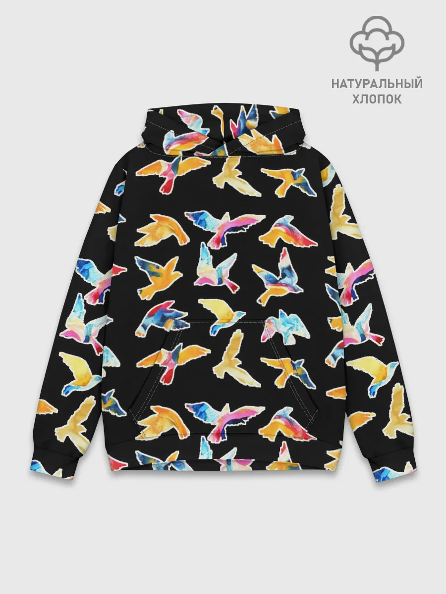 Худи мужской база хлопок / акварельные птицы