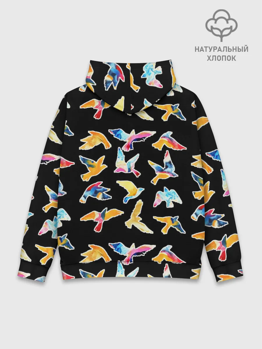 Худи мужской база хлопок / акварельные птицы