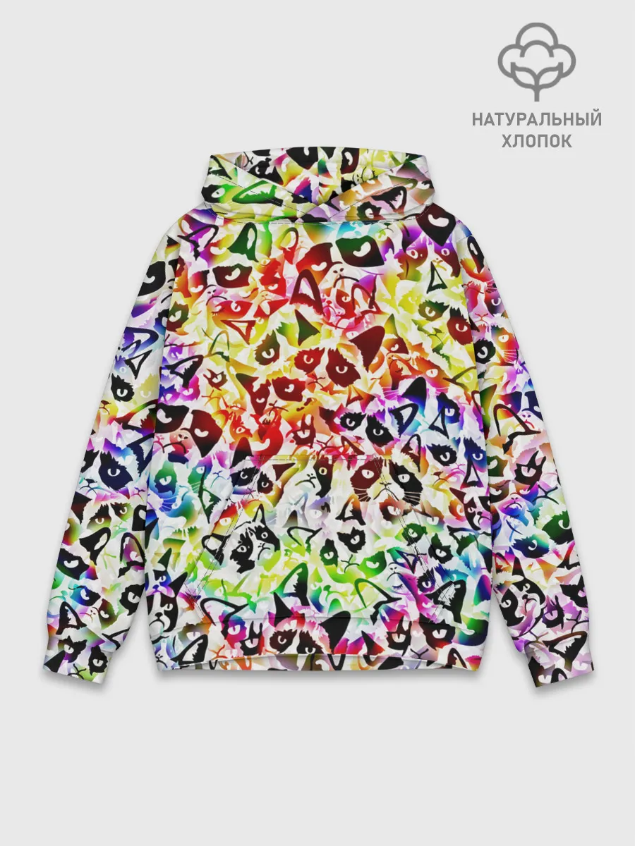 Худи мужской база хлопок / Веселый узор из грустных котов