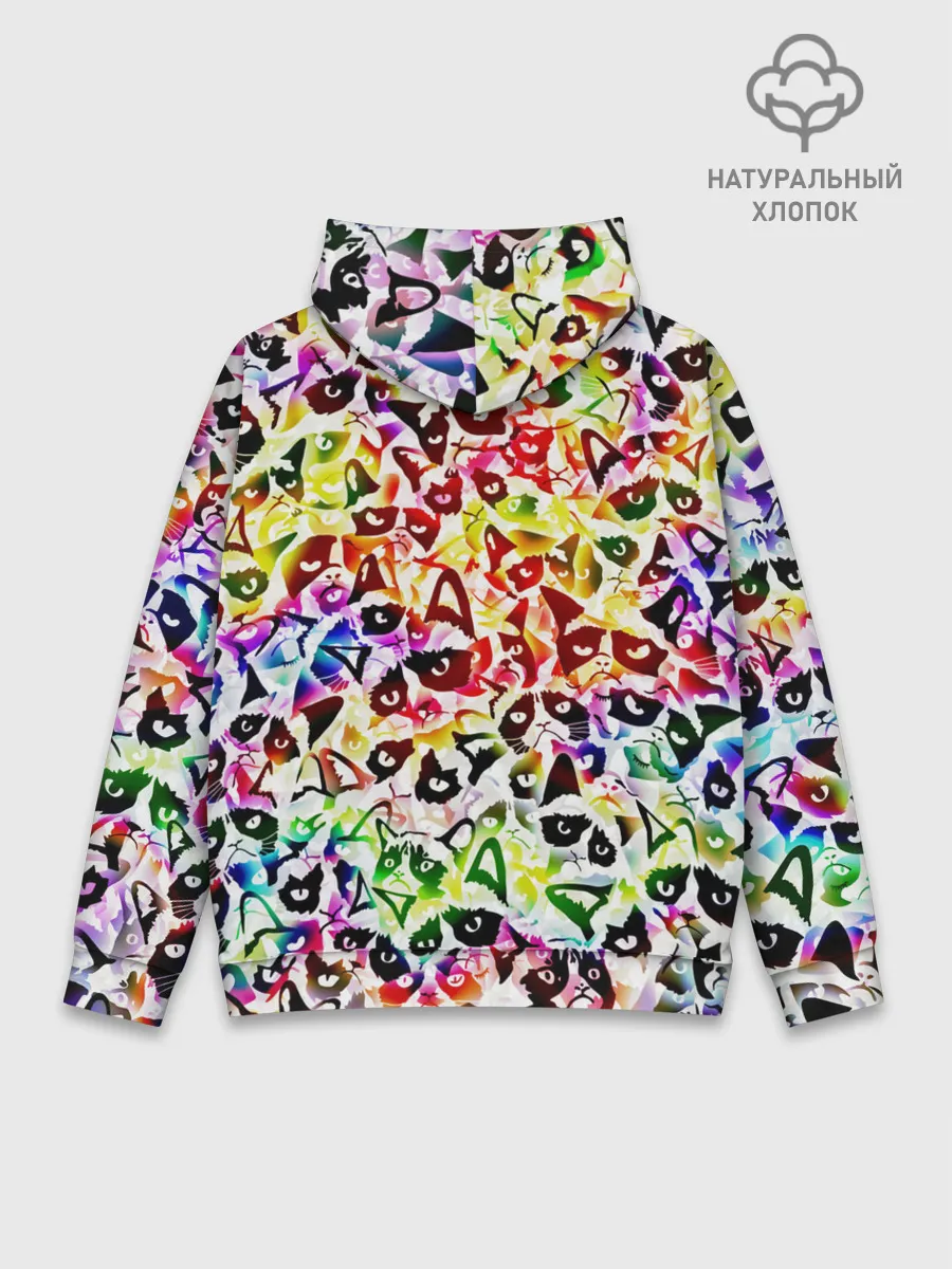 Худи мужской база хлопок / Веселый узор из грустных котов