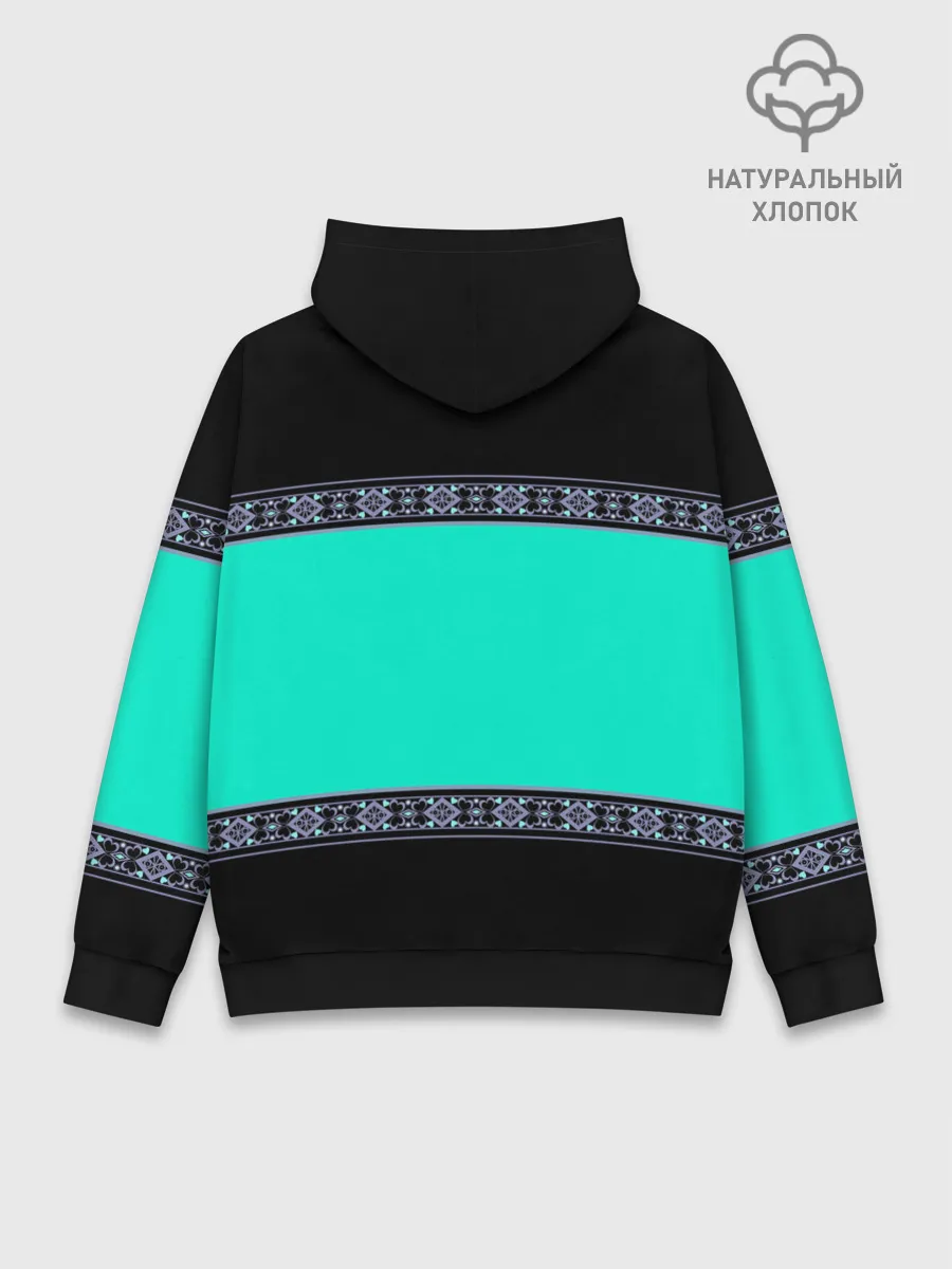 Худи мужской база хлопок / Черно-бирюзовый узор