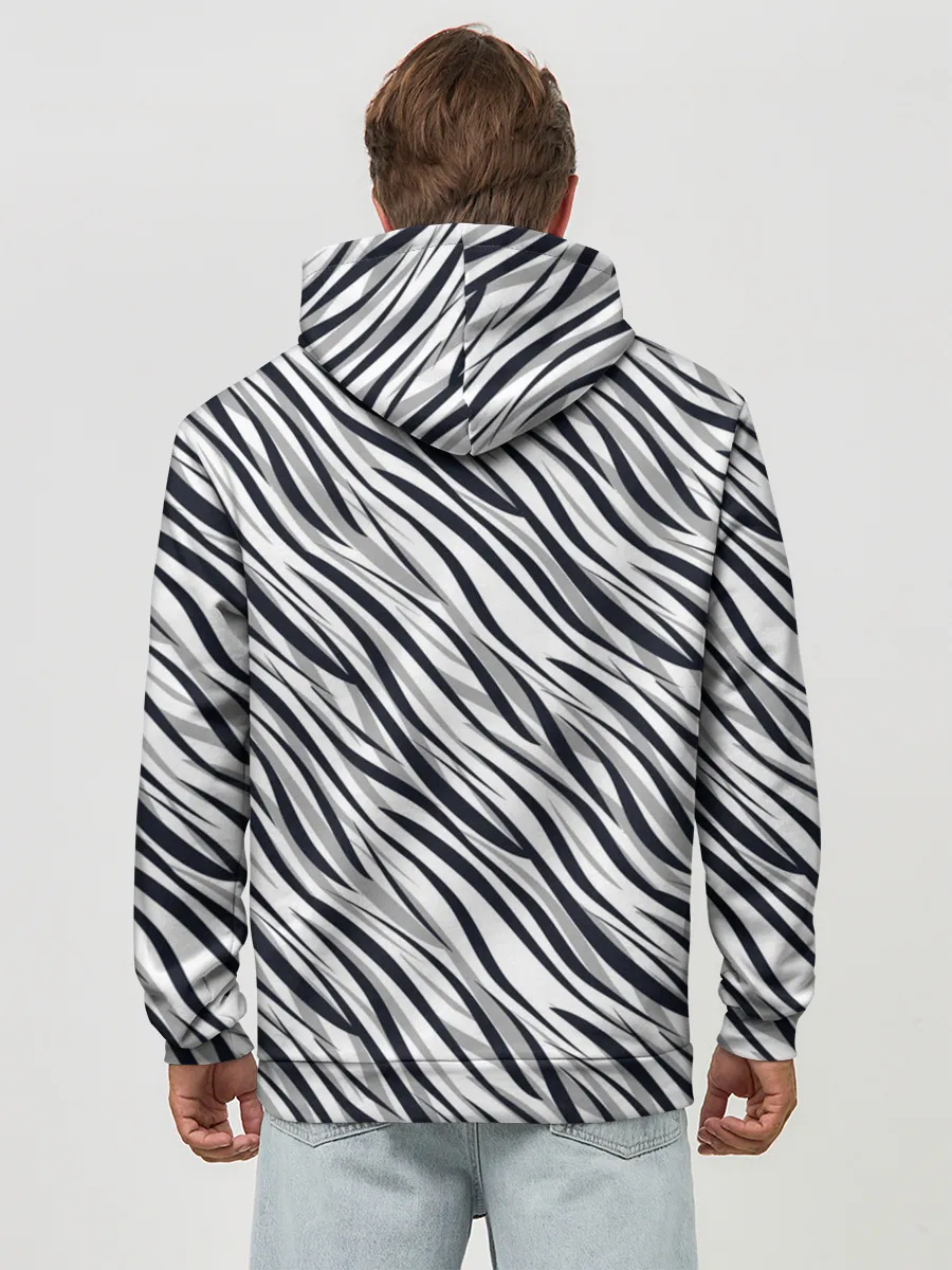 Худи мужской база хлопок / Черно-белый полосатый тигровый