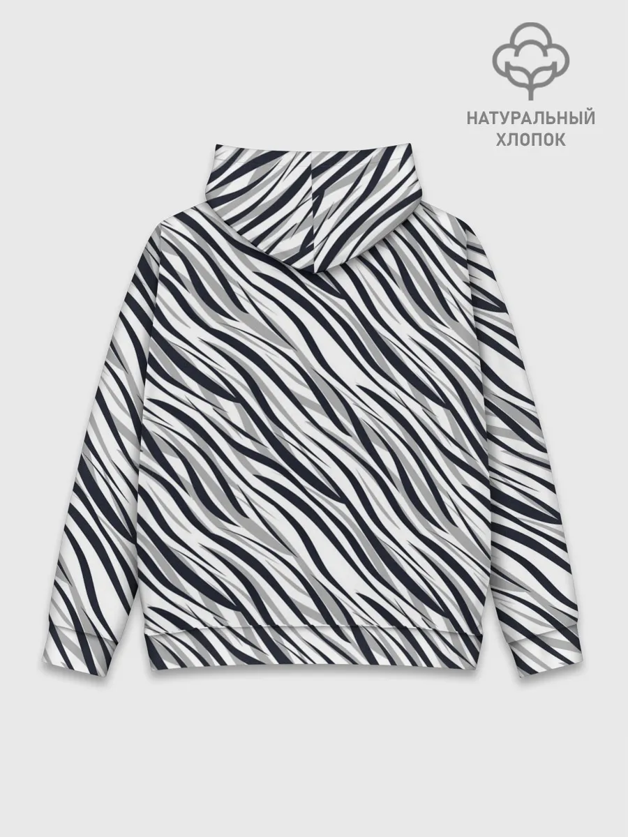 Худи мужской база хлопок / Черно-белый полосатый тигровый