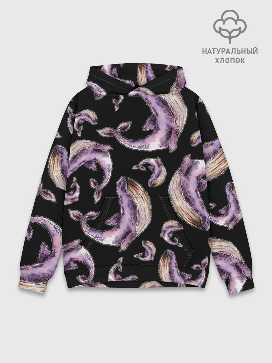 Худи мужской база хлопок / Лиловые киты