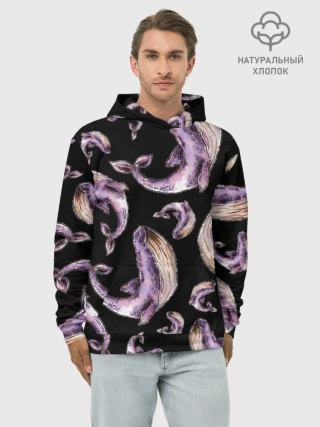 Худи мужской база хлопок / Лиловые киты