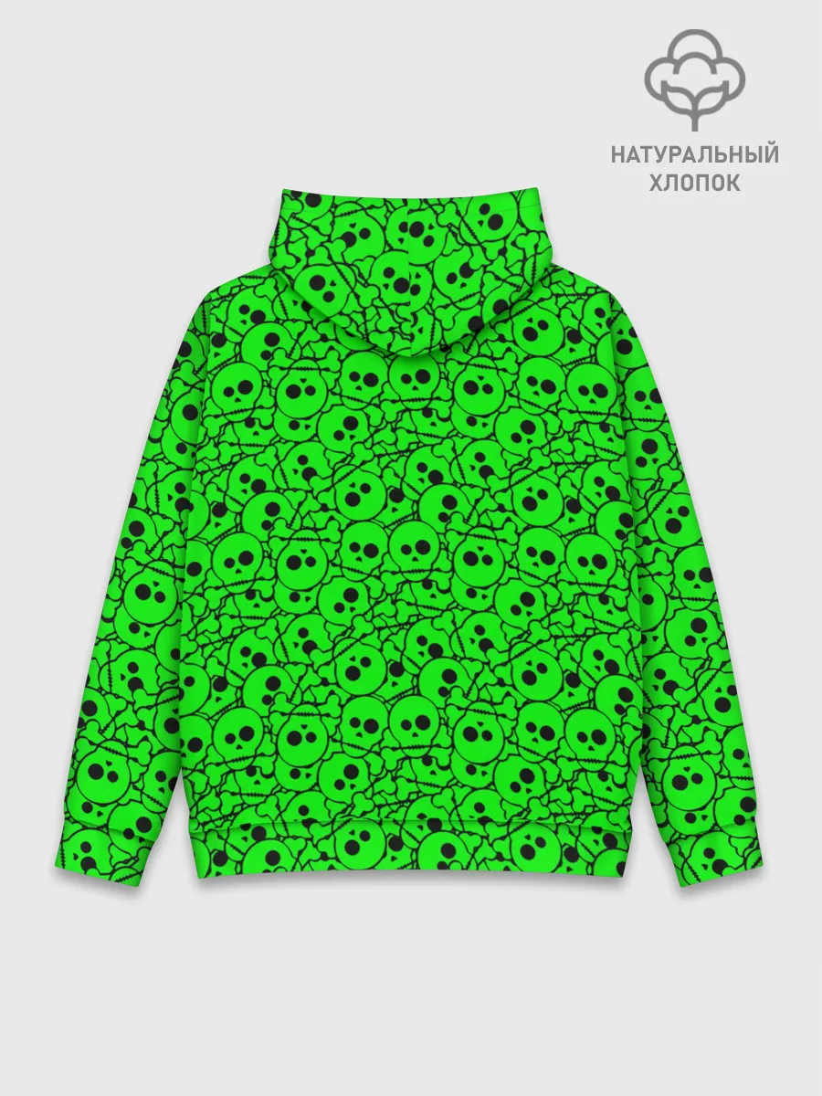 Худи мужской база хлопок / Черепа на кислотно-зеленом фоне