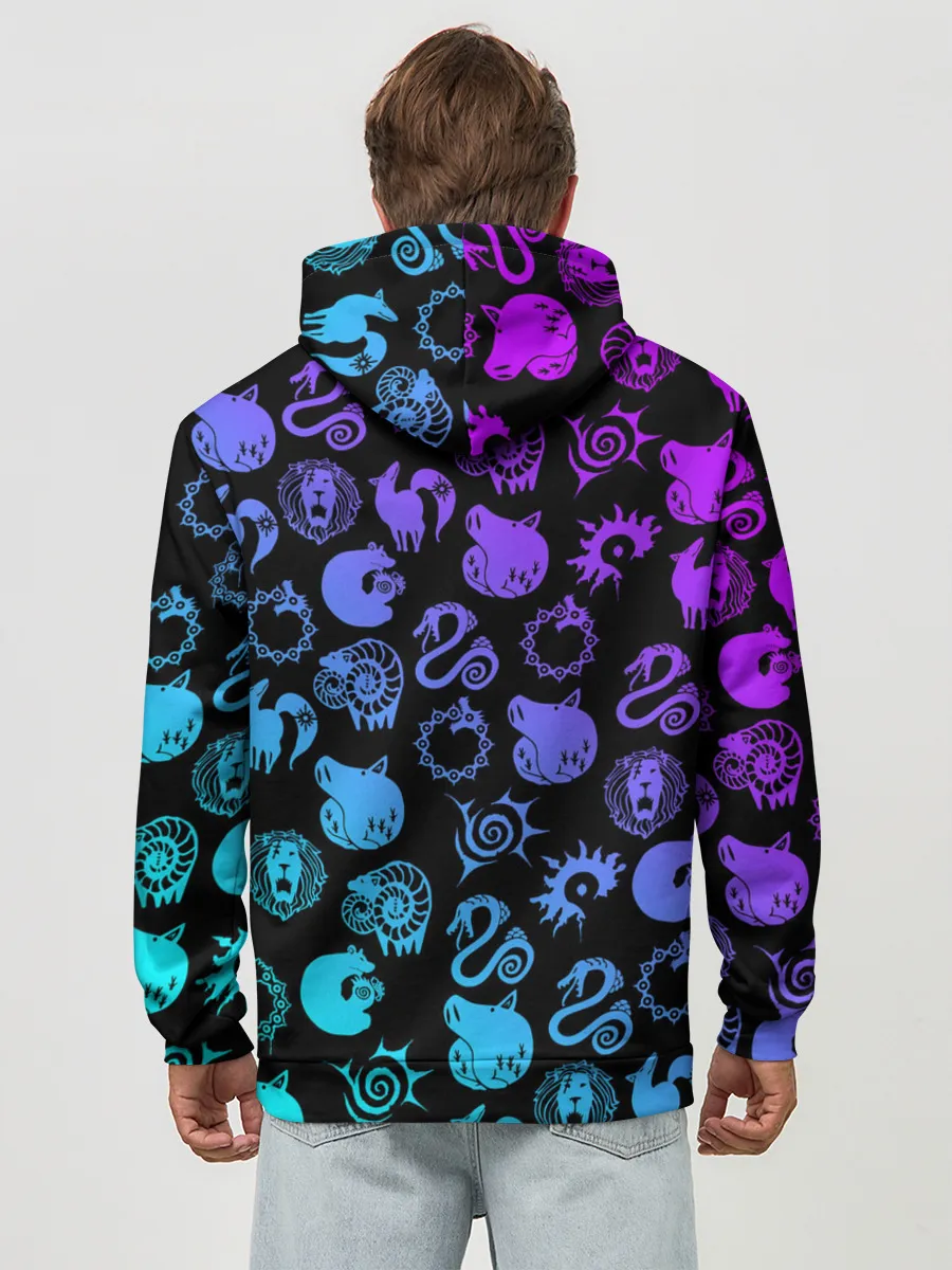 Худи мужской база хлопок / 7 СМЕРТНЫХ ГРЕХОВ НЕОН ЭМБЛЕМЫ