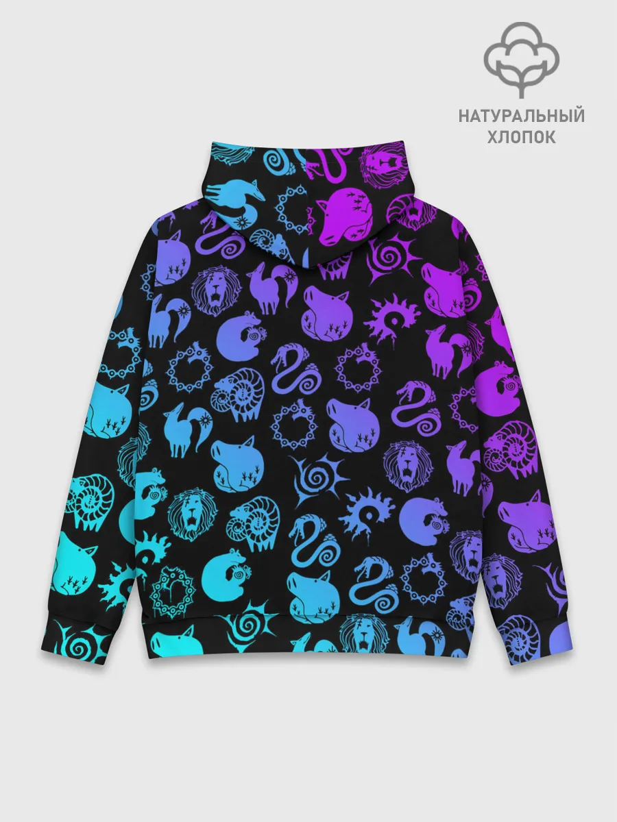 Худи мужской база хлопок / 7 СМЕРТНЫХ ГРЕХОВ НЕОН ЭМБЛЕМЫ