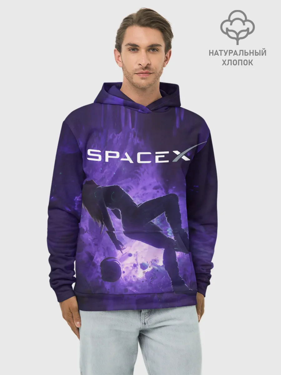 Худи мужской база хлопок / Space X Girl in zero gravity