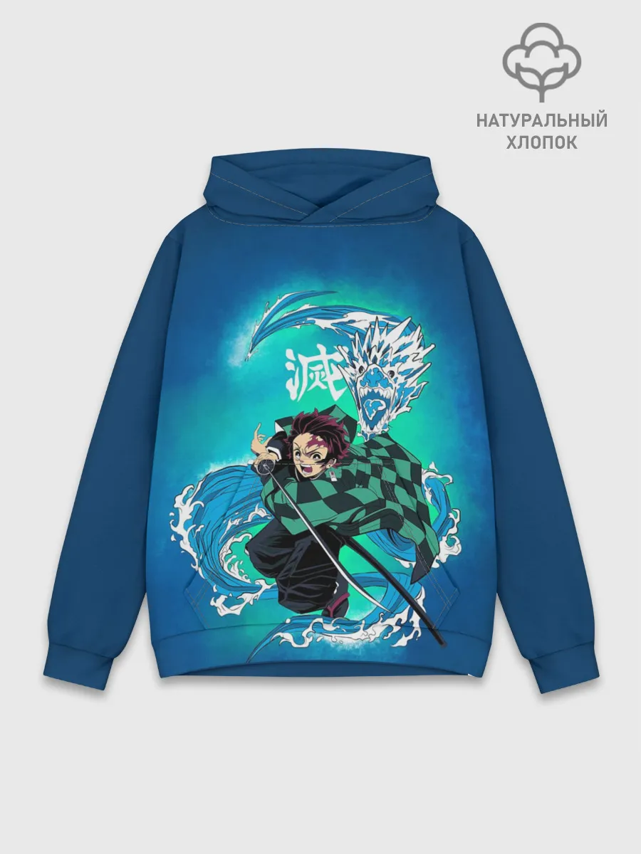 Худи мужской база хлопок / Тандзиро Камадо с мечом