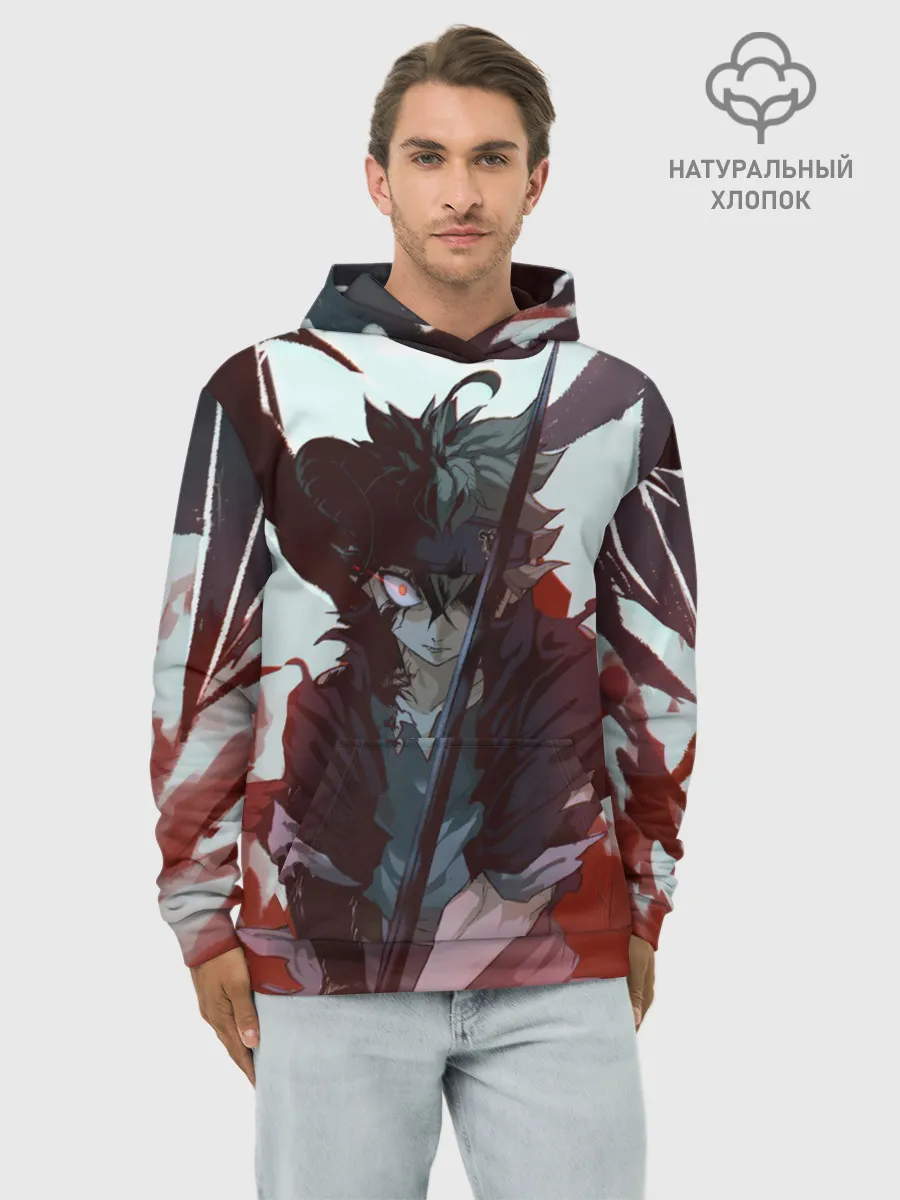 Худи мужской база хлопок / Аста в режиме демона черный клевер