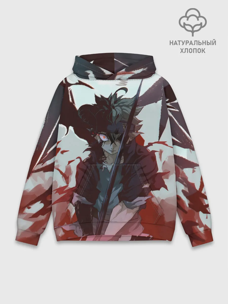 Худи мужской база хлопок / Аста в режиме демона черный клевер