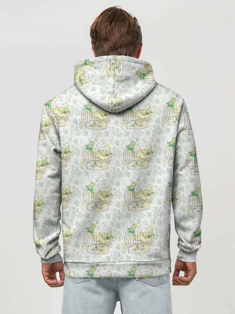 Худи мужской база хлопок / Канарейки в клетках