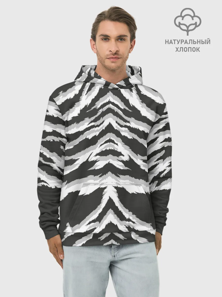 Худи мужской база хлопок / Белая шкура тигра