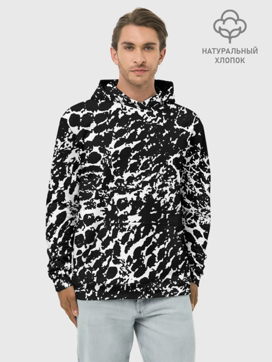 Худи мужской база хлопок / Хаос белого на черном