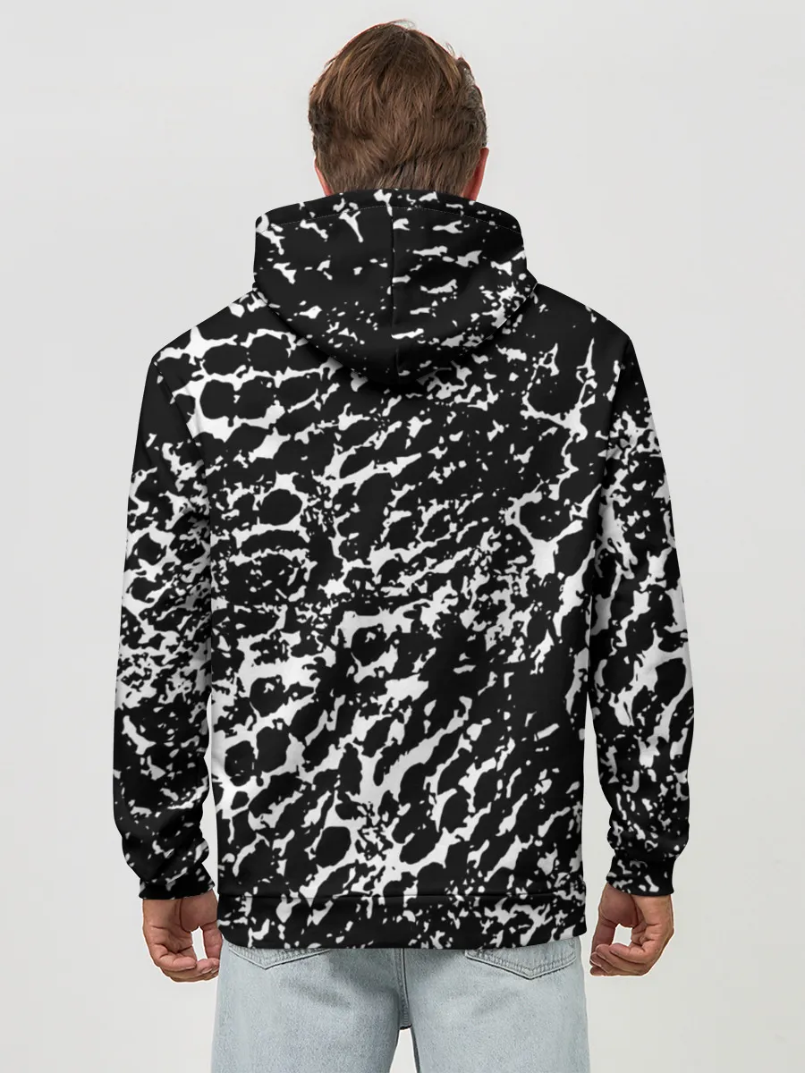 Худи мужской база хлопок / Хаос белого на черном