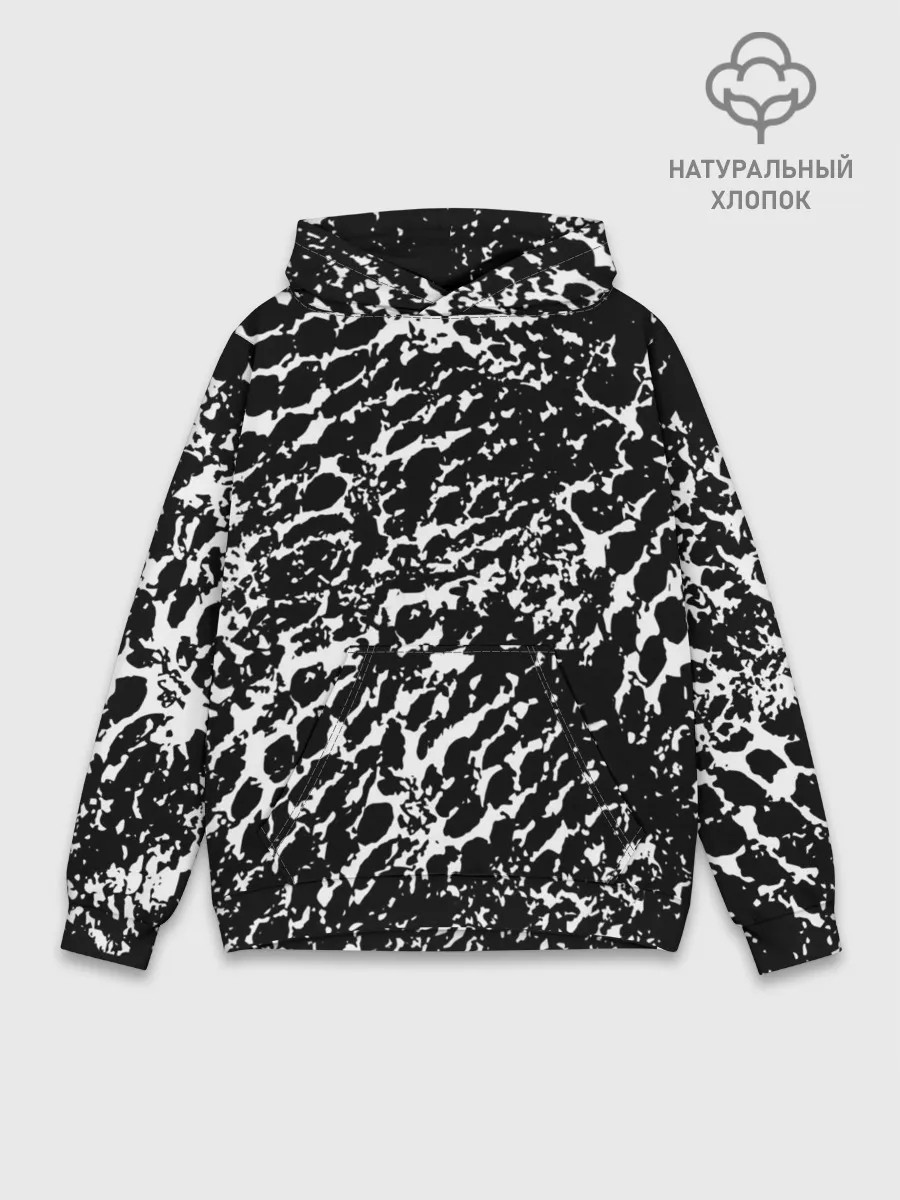 Худи мужской база хлопок / Хаос белого на черном