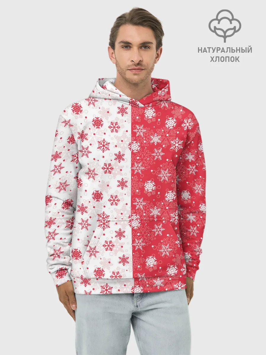 Худи мужской база хлопок / Снежинки - новогодние узоры