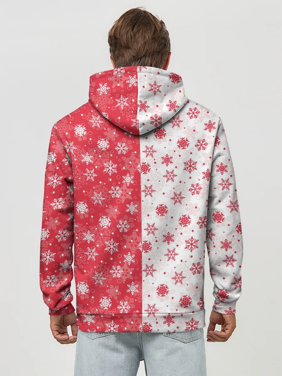 Худи мужской база хлопок / Снежинки - новогодние узоры