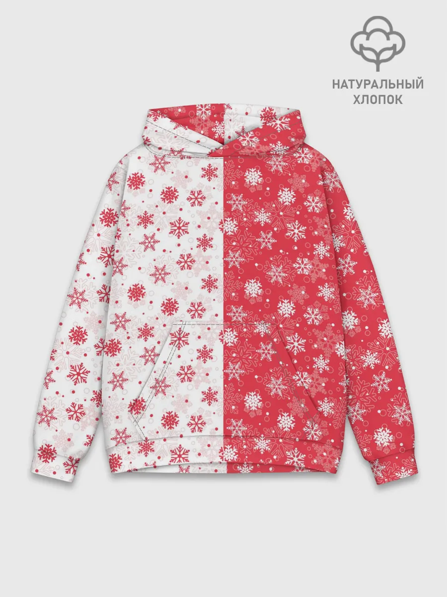 Худи мужской база хлопок / Снежинки - новогодние узоры