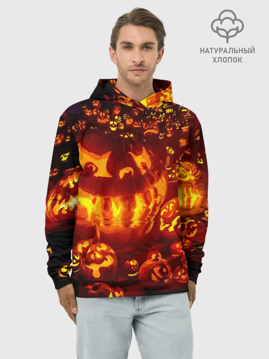 Худи мужской база хлопок / Тыквы на Хэллоуин