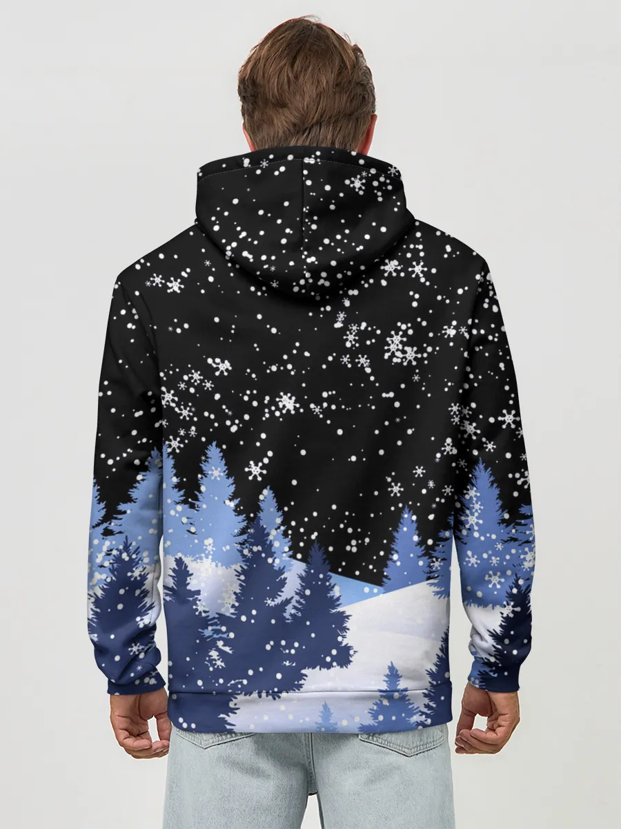 Худи мужской база хлопок / Снежная ночь в зимнем лесу