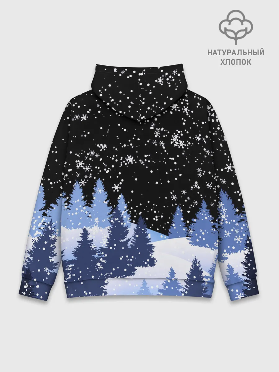 Худи мужской база хлопок / Снежная ночь в зимнем лесу