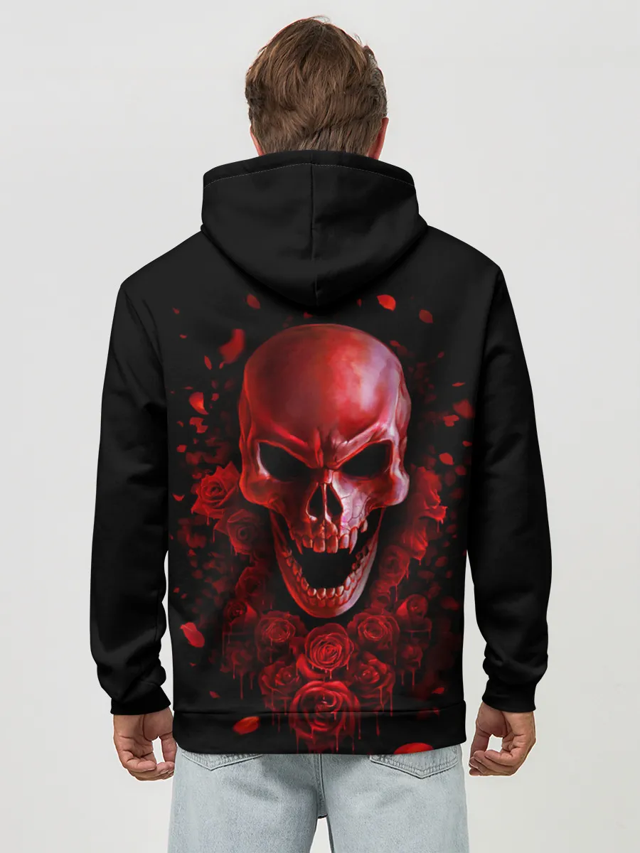Худи мужской база хлопок / Красный череп в кровавых розах