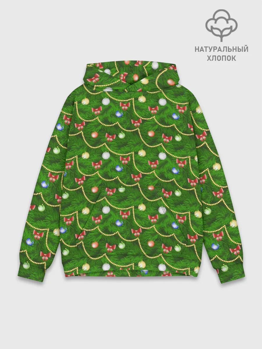 Худи мужской база хлопок / Новогодняя Ёлка с Игрушками