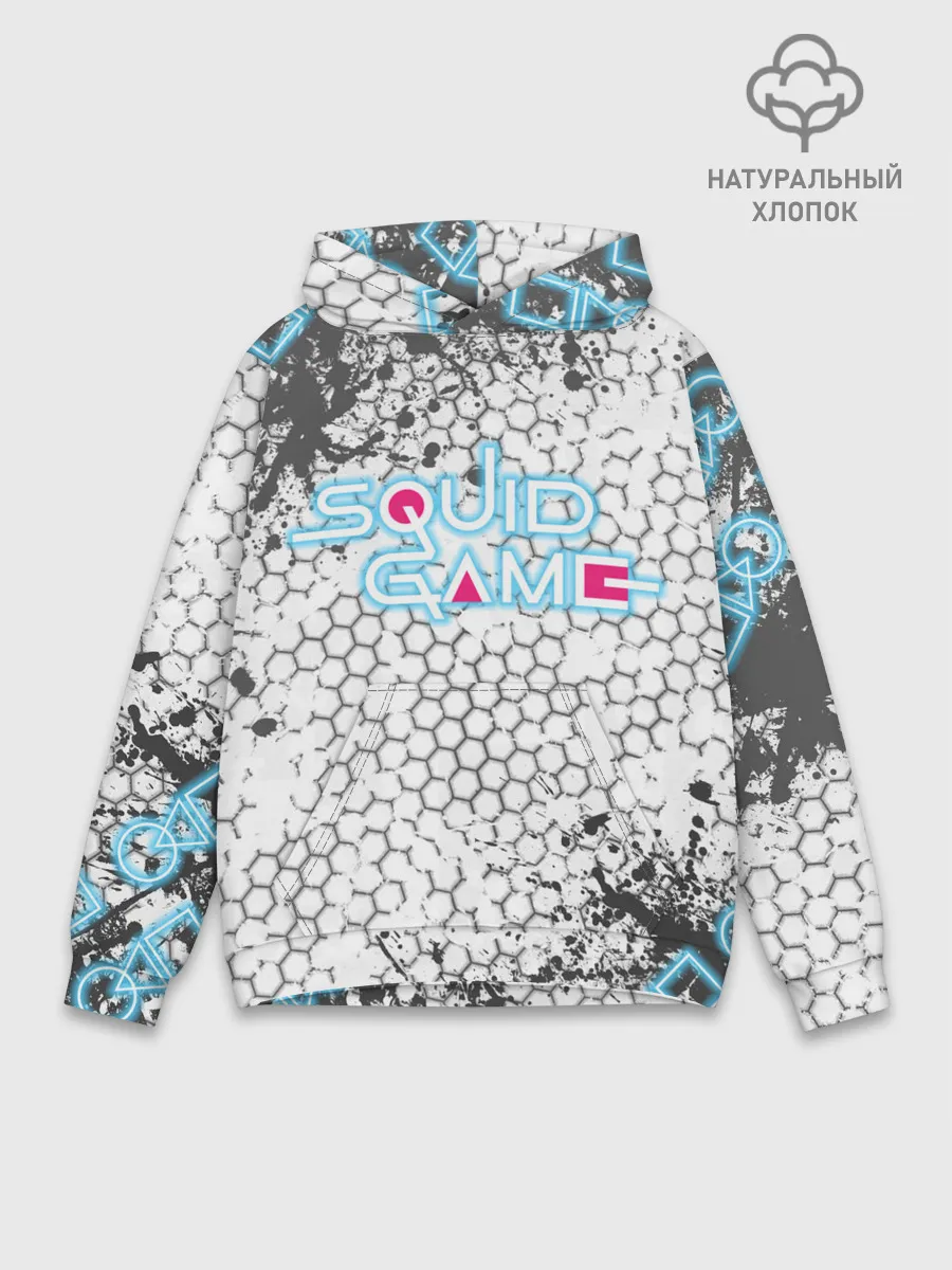 Худи мужской база хлопок / Игра в кальмара Неон