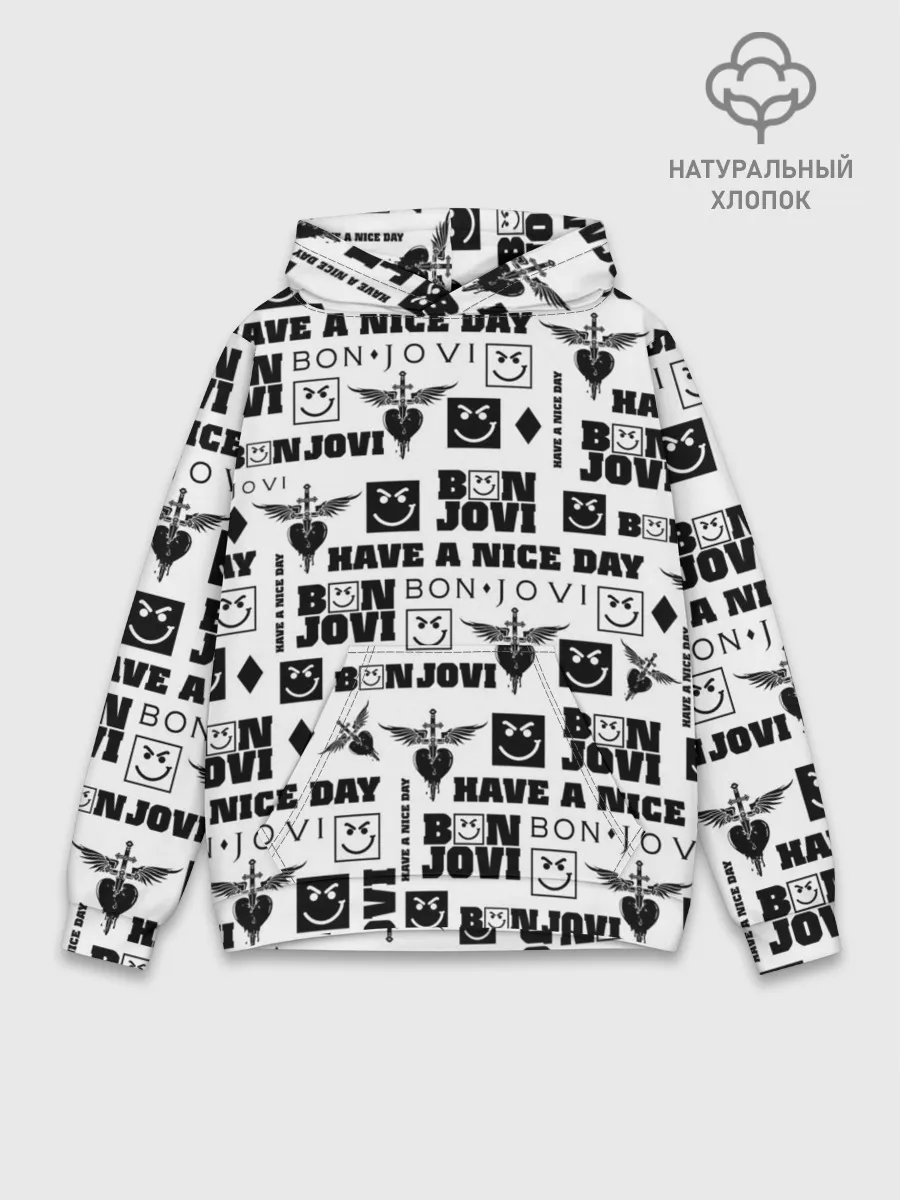 Худи мужской база хлопок / BON JOVI ЛОГОБОМБИНГ | БОН ДЖОВИ ПАТТЕРН