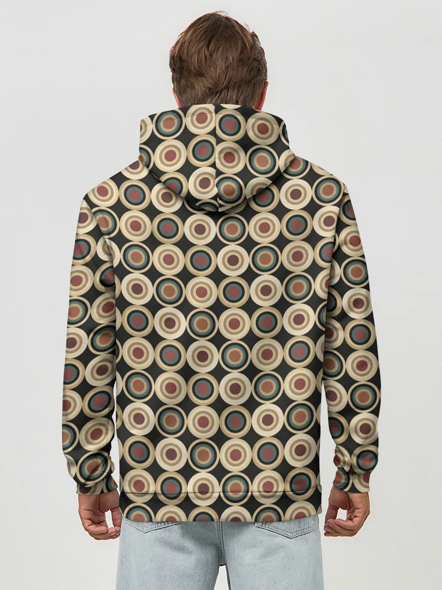 Худи мужской база хлопок / Абстракция из бежевых и зеленых кругов