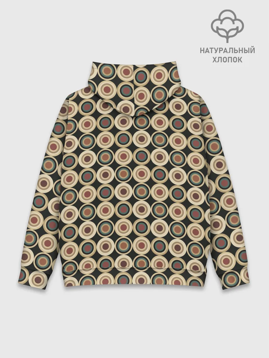 Худи мужской база хлопок / Абстракция из бежевых и зеленых кругов