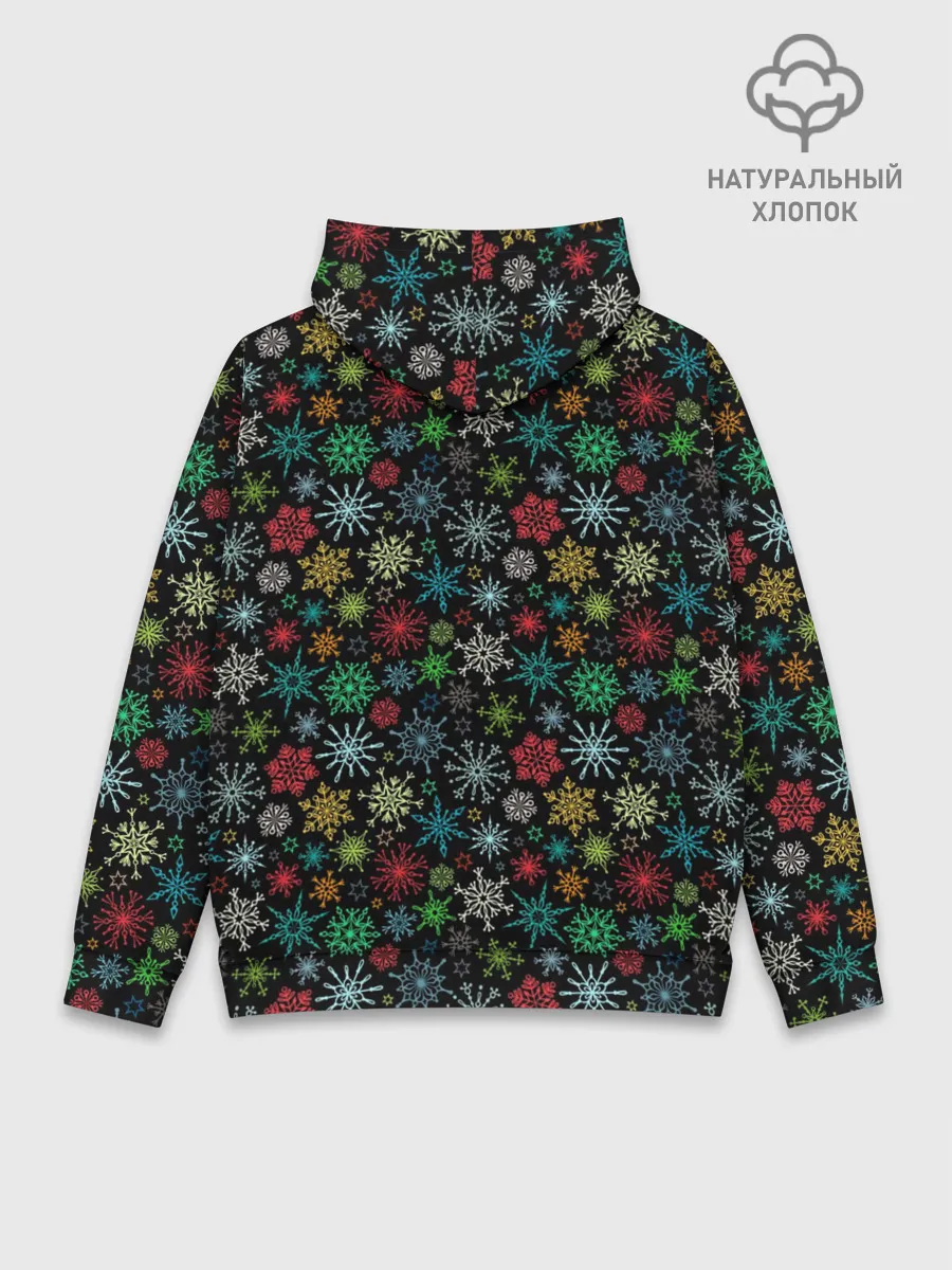 Худи мужской база хлопок / Разноцветные Снежинки
