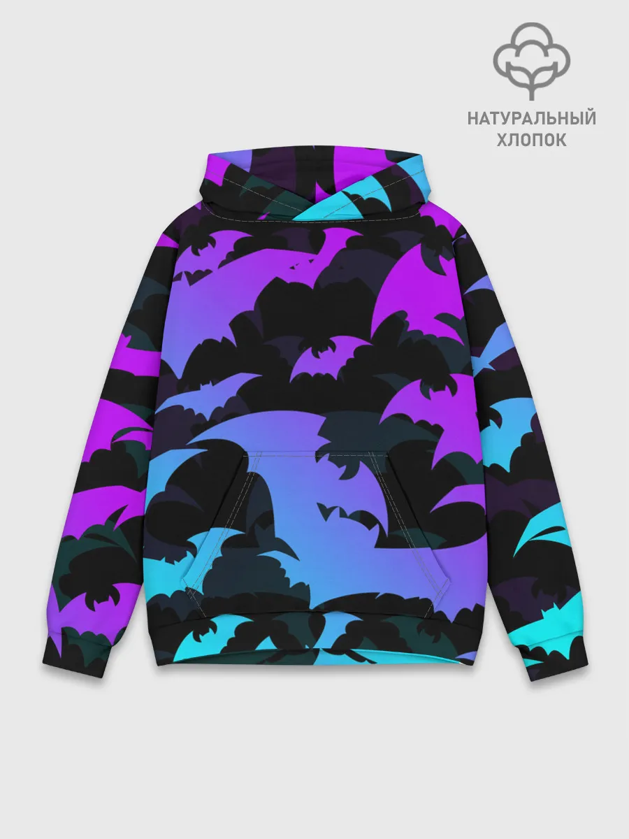 Худи мужской база хлопок / ЛЕТУЧИЕ МЫШИ ХЕЛЛОУИН НЕОН / HALLOWEEN NEON